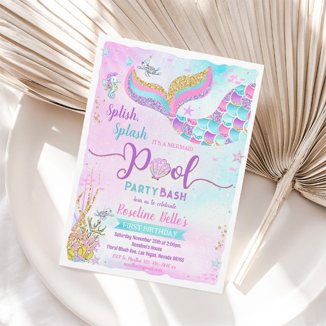 Pool Party Mermaid Under the Sea Birthday Invitation (Creator Uploaded)