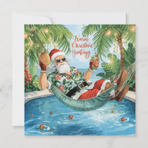 Pool Party Merry Christmas Tropical Santa Summer Holiday Card