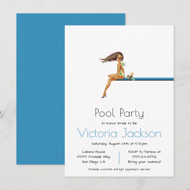 Pool Party Minimalist  Invitation (Front/Back)