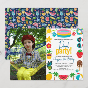 Pool Party   Modern Summer Themed Birthday Party Invitation
