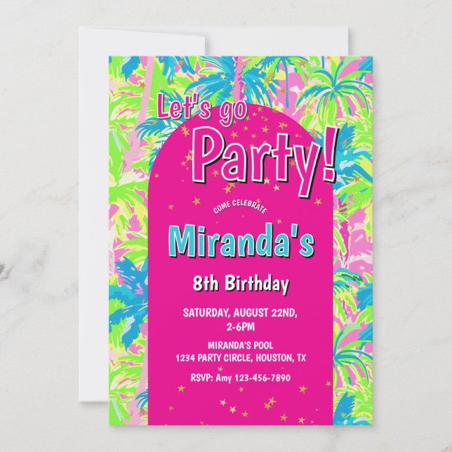 Pool Party Neon Birthday Invitation (Front)