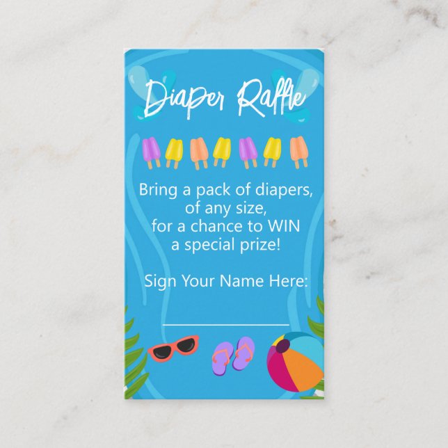 Pool Party Neutral Diaper Raffle Baby Shower Enclosure Card (Front)