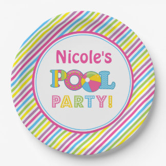 Pool Party Paper Plates, Girl Pool Party Decor Plate