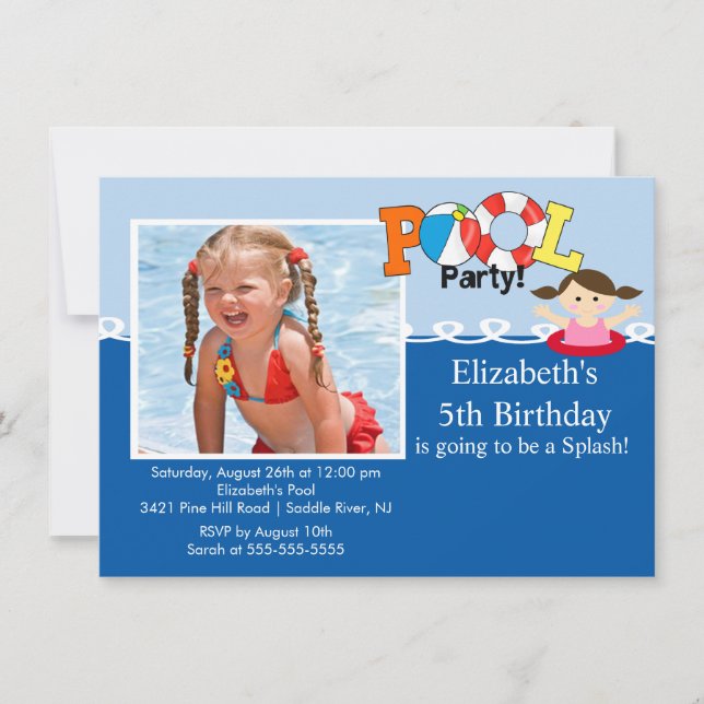 POOL Party PHOTO Girls Birthday Invitation (Front)