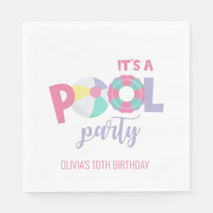 Pool party Pink and Purple Birthday Napkin