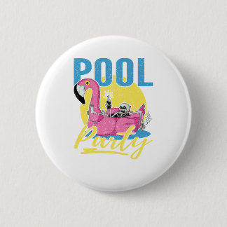 Pool Party Pink Flamingo Skull 2 Inch Round Button
