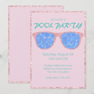 Pool Party Pink Glitter Sunglasses Invitation