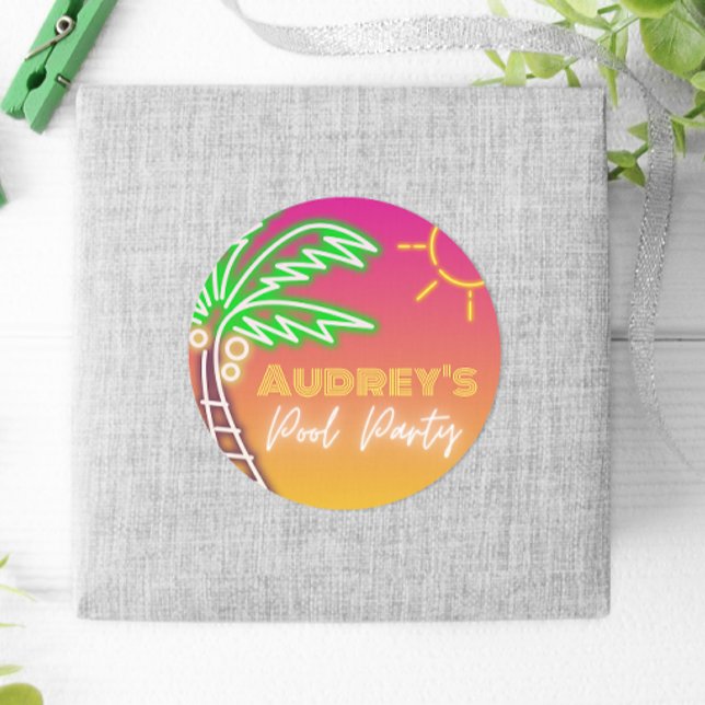 Pool Party Pink Neon Classic Round Sticker (Creator Uploaded)