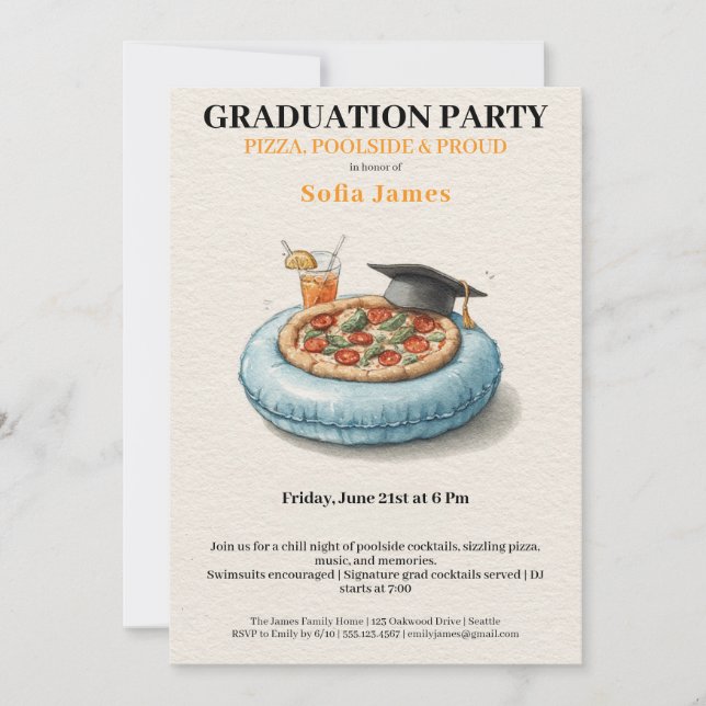 Pool Party Pizza Graduation Celebration Invitation (Devant)