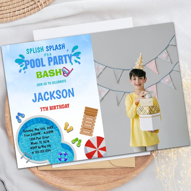 Pool Party Pool Birthday Invitations with photo (Pool Party Pool Birthday Invitations with photo)