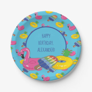 Pool Party Pool Floats Patterned Personalized Paper Plate