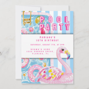 Pool Party Preppy Summer Birthday Trendy Invitation