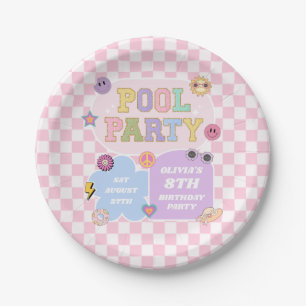Pool Party Preppy Varsity Patch Birthday Party Paper Plate