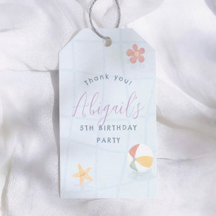 Pool Party Purple Girl Birthday Thank You Gift Tags
