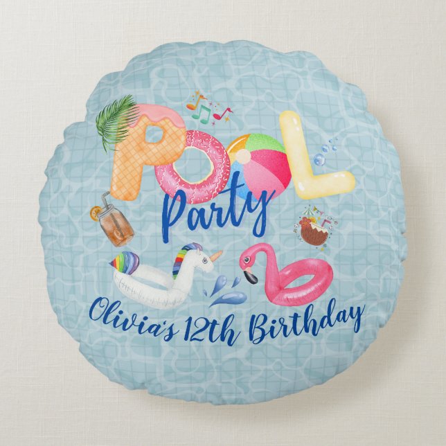 Pool Party Round Pillow (Front)