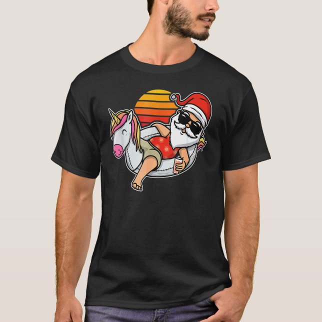Pool Party Santa Christmas In July T-Shirt (Front)