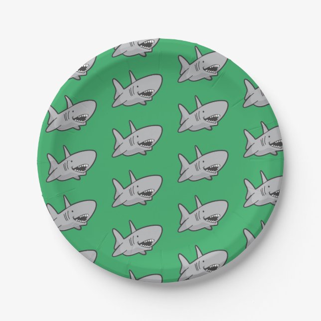 Pool Party Shark Birthday Paper Plates (Front)
