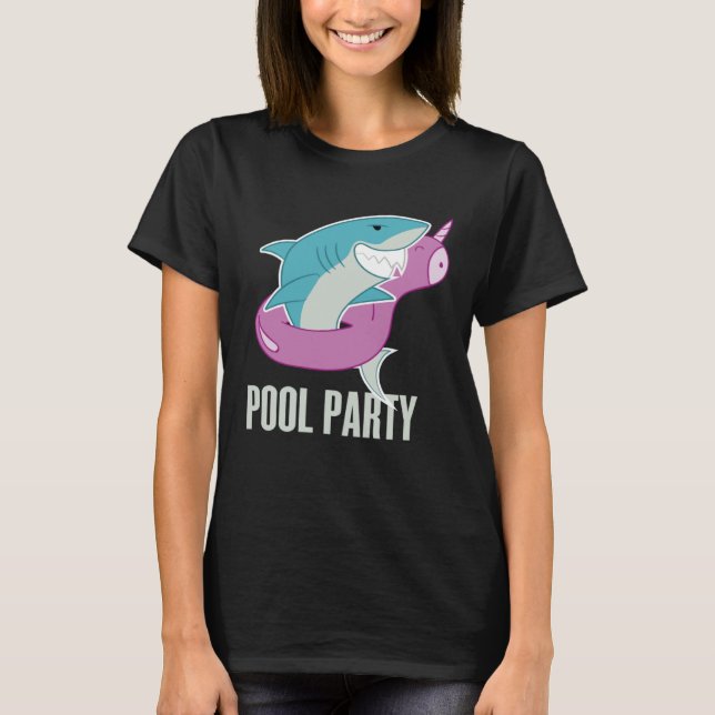 Pool Party  Shark Unicorn Fishing T-Shirt (Front)