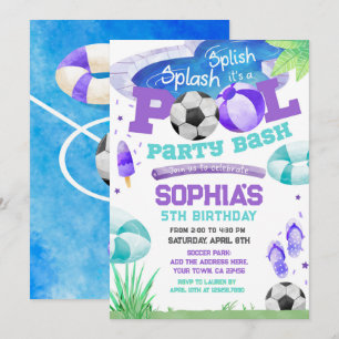 Pool Party Soccer Birthday Invitation