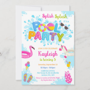 Pool Party Splish Splash Summer Beach Birthday  Invitation