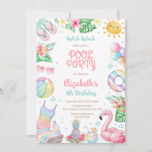 Pool Party Splish Splash Summer Beach Birthday Invitation