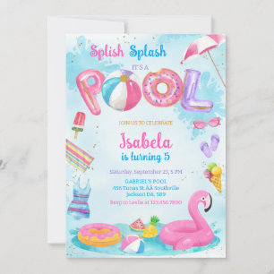 Pool Party Splish Splash Summer Beach Birthday Invitation