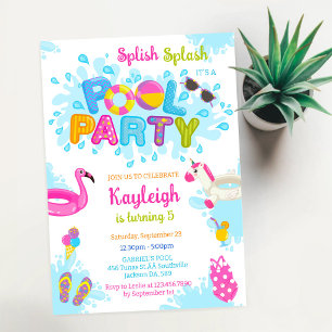 Pool Party Splish Splash Summer Beach Birthday  Invitation