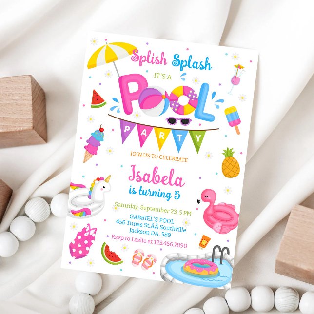 Pool Party Splish Splash Summer Beach Birthday  Invitation (Creator Uploaded)