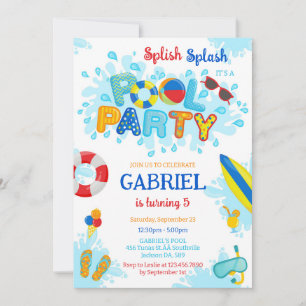 Pool Party Splish Splash Summer Beach Birthday Invitation