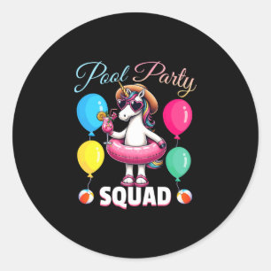 Pool party squad funny unicorn summer vacation classic round sticker