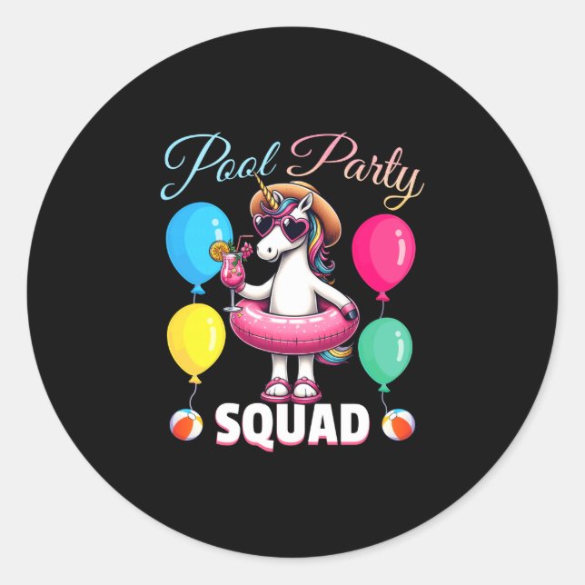 Pool party squad funny unicorn summer vacation classic round sticker (Front)