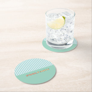 POOL PARTY Stripe  Round Paper Coaster