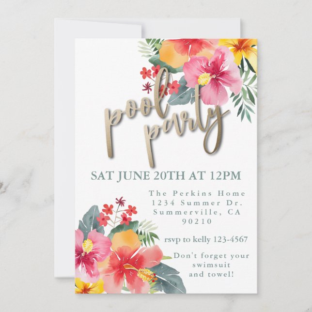 Pool Party Summer BBQ  Invitation (Front)