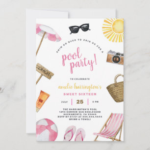 Pool Party Summer Beach Birthday Invitation