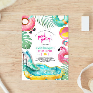 Pool Party Summer Beach Birthday Invitation