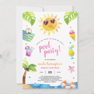 Pool Party Summer Beach Kids Birthday Invitation