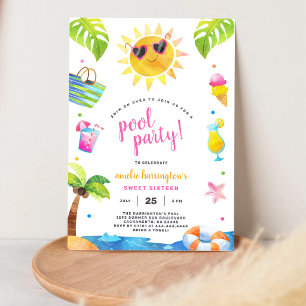 Pool Party Summer Beach Kids Birthday Invitation