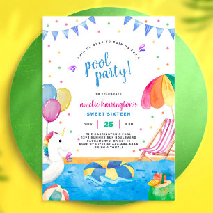 Pool Party Summer Beach Kids Birthday Invitation