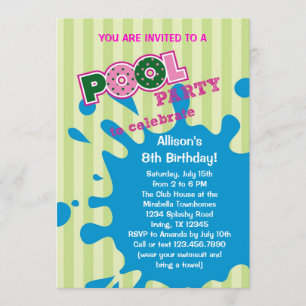Pool Party Summer Birthday Invitation