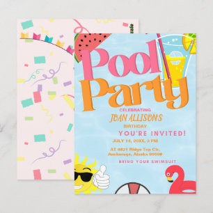   Pool Party Summer Birthday Invitation Watermelon Postcard