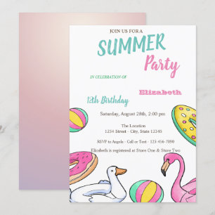 Pool Party Summer Birthday Party Invitation
