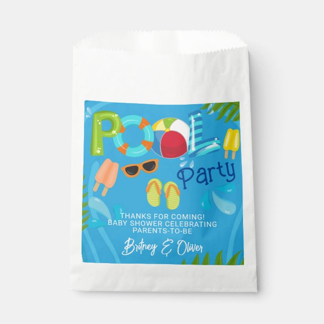 Pool Party Summer Boy Baby Shower Favour Bag (Front)