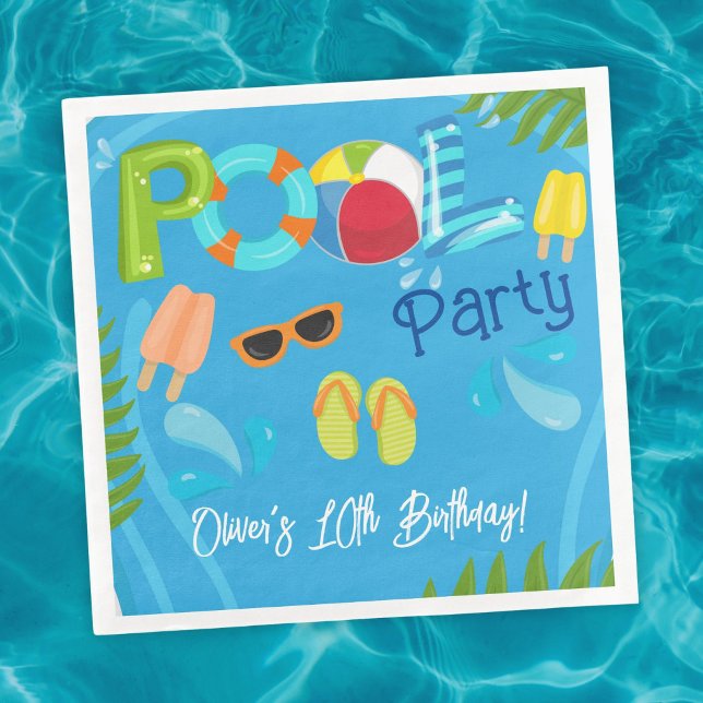 Pool Party Summer Boy Birthday Party Napkin (Creator Uploaded)