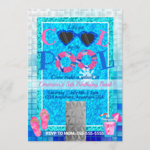 Pool Party, summer, Cool by the pool glitter Invitation