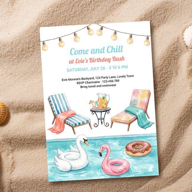 Pool Party Summer Floats Backyard Birthday Invitation (Summer pool party birthday invitation by Darling & May)