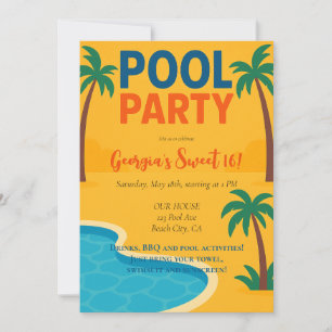 Pool Party Summer Fun  Invitation