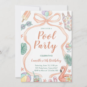 Pool Party Summer Girl Birthday Invitation