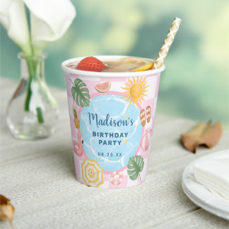 Pool Party Summer Girl Birthday Paper Cups