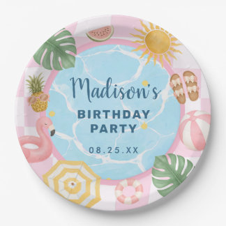 Pool Party Summer Girl Birthday Paper Plate