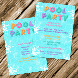 Pool Party Summer Holiday Birthday Invitation